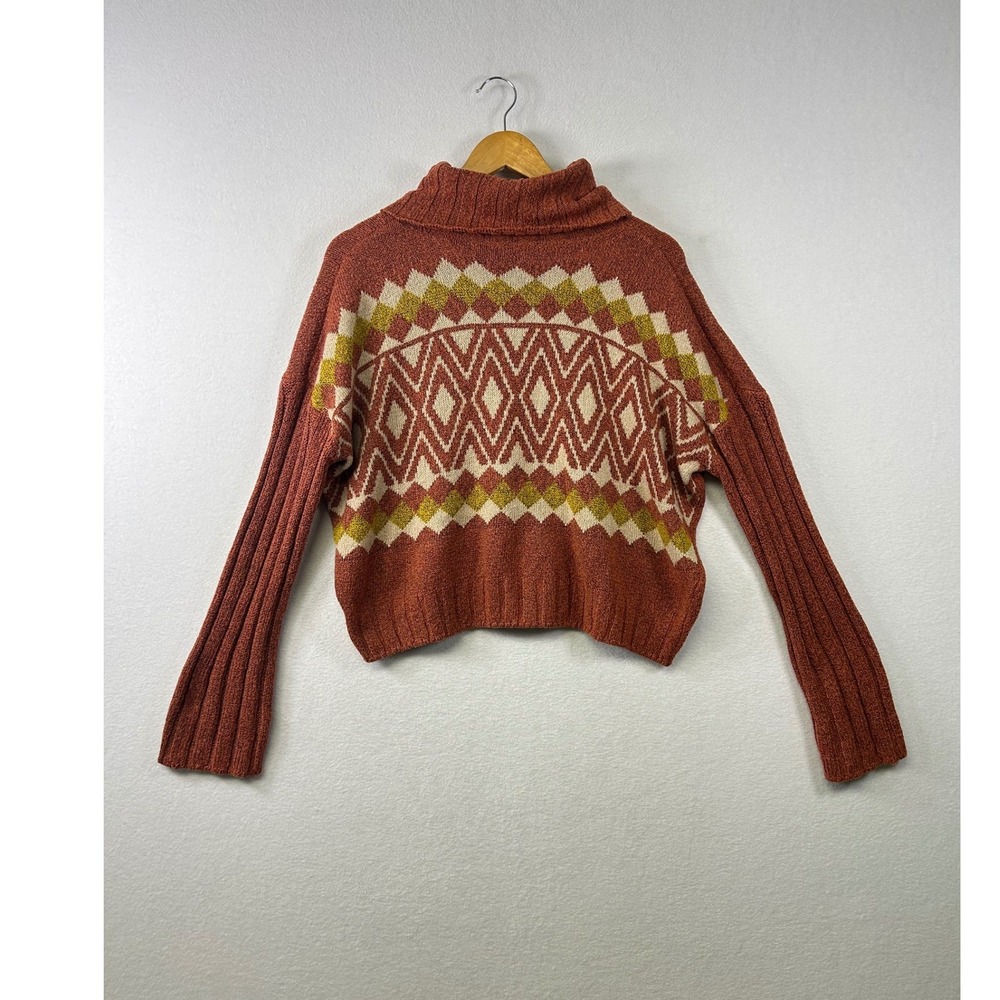 SO Geometric‎ Diamond Print Turtleneck Sweater Orange Rust Womens Size L